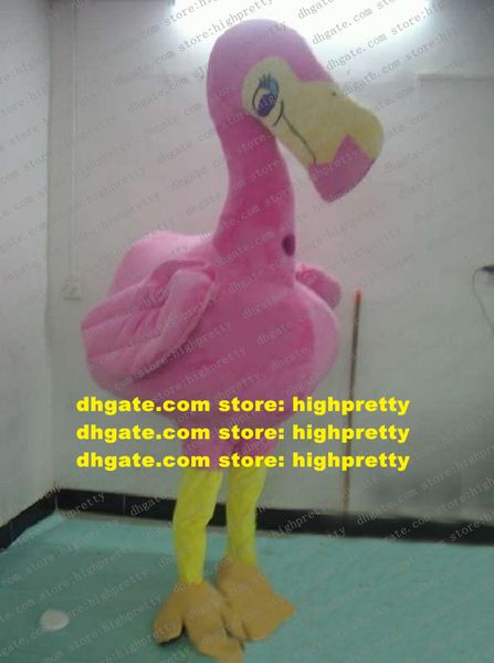 Cute Pink Bird Costume della mascotte dello struzzo della gru della corona rossa Flamingo Turkey Tallstrider con grande corpo rosa Adulto No.626