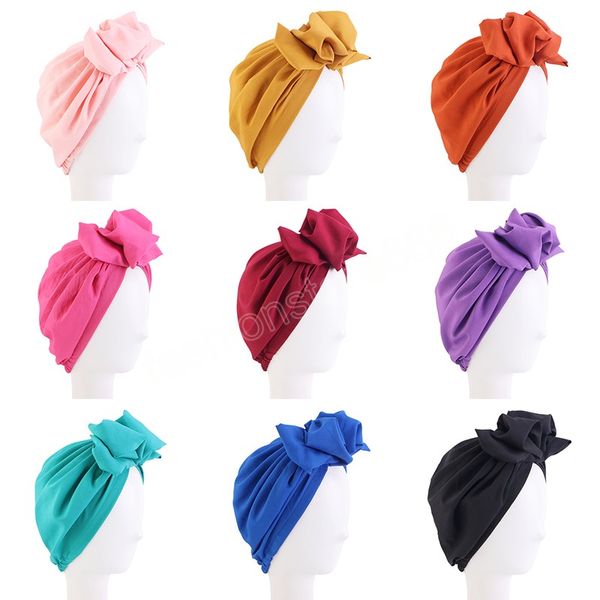 Berretto turbante annodato moda per donna Retro piega fiore Copricapo musulmano Copricapo avvolgente Cappellino berretto tinta unita Hajib Foulard