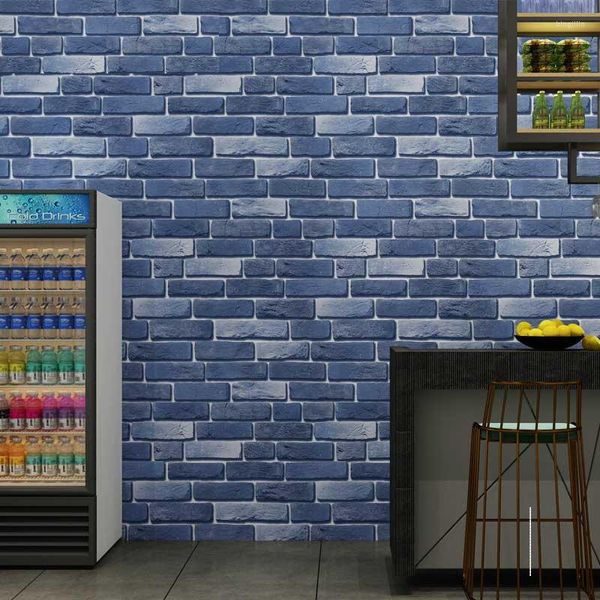 Papéis de parede Mediterrâneo escuro papel de parede azul tijolo 3d papel de parede à prova d'água para barras de fundo de cafeteria de bar paredes de fundo