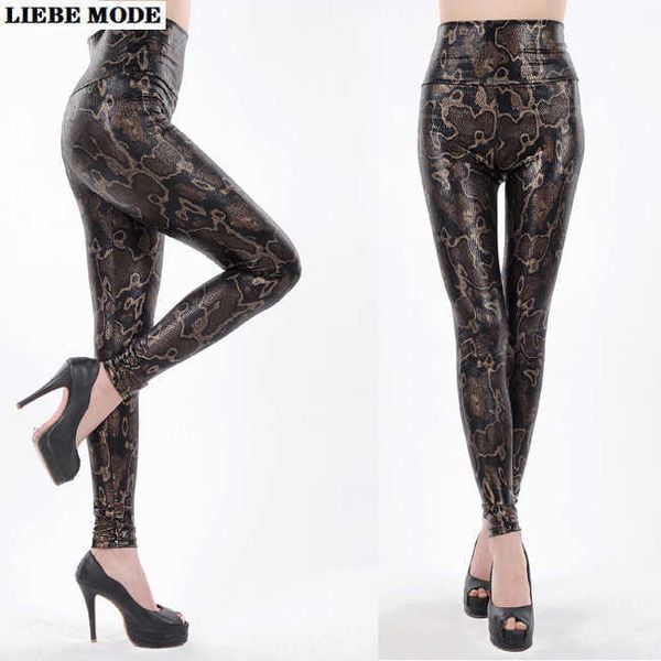 Leggings da donna Womens Snake Skin Stampato Leggings in ecopelle Donna Leopard Pattern Stretch Leggins Mujer Elastico a vita alta Skinny Pu Pants T221020