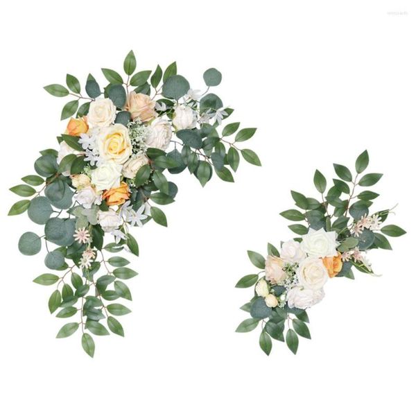 Dekorative Blumen 2 Stücke Künstliche Blume Bogen Dekor Licht Champagner Hintergrund Kranz Seide Hochzeit Für Wand Garten