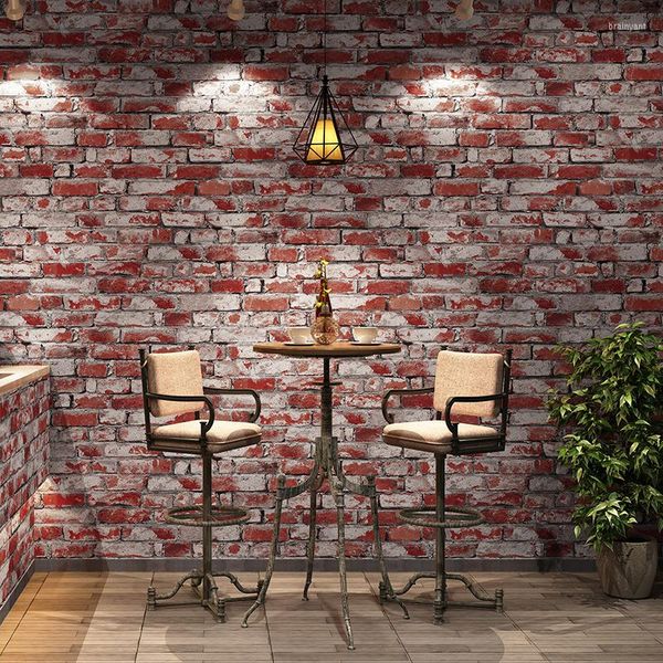 Papéis de parede Vintage Rússica 3D Faux Brick Papel de parede Rolo de parede PVC Retro Industrial Loft Parede de parede vermelha marrom cinza amarelo lavável