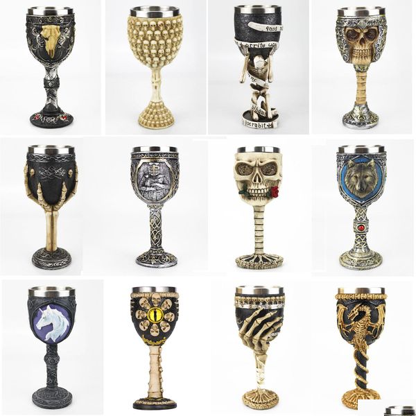 Кружки кружки творческий 3D SKL Goblet Skeleton Dragon Claw Horn Punk Style из нержавеющей стали готика вино стеклянная чашка хэллоуин Dhwk3