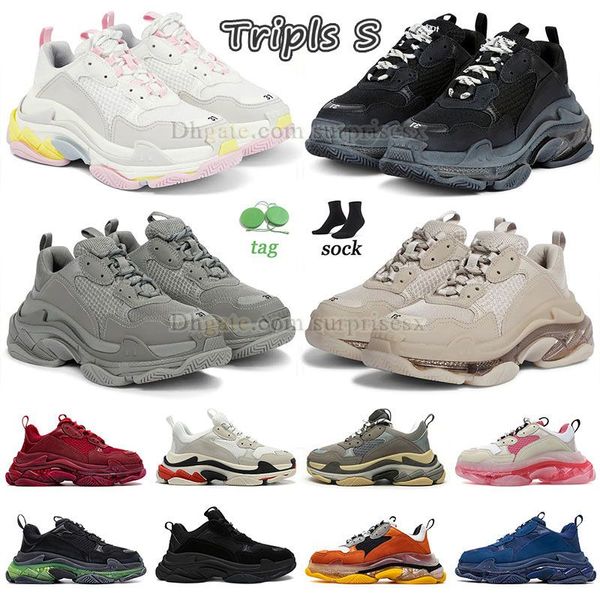 Original Herren-Damen-Luxus-Basketballschuhe, Triple S, komplett schwarz, klare Sohle, weinrot, hellrauchgrau, Court-Lila, Mitternachtsblau, Vintage-Beige, Dad-Trainer-Sneaker