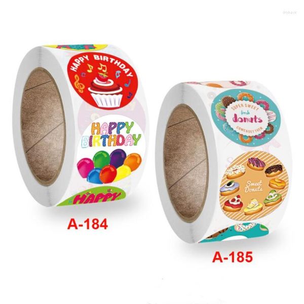 Подарочная упаковка 500pcs Round Sticker 2,5см милый торт детские наклейки с днем ​​рождения