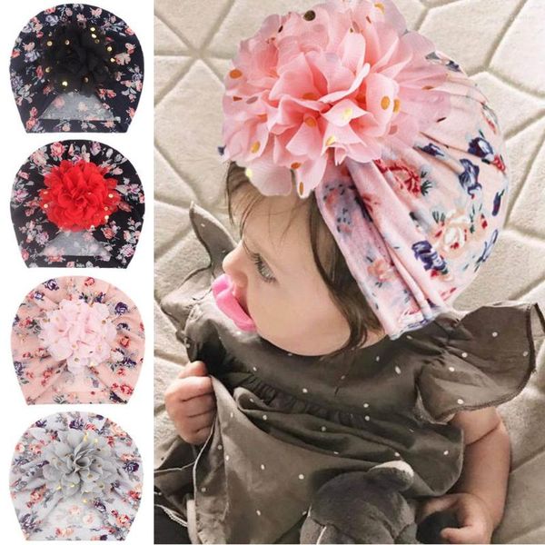 Accessori per capelli Cappellini floreali stampati carini Cappelli a pois dorati Neonata Turbante infantile Cofano principessa Regalo di compleanno per bambini Puntelli Pografia