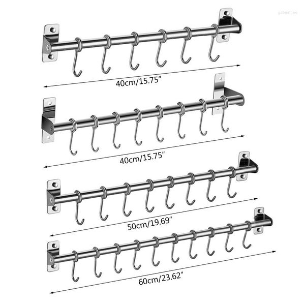 Ganchos Rack de utensílio montado na parede Rack de aço inoxidável pendurado trilho de cozinha com 6/8/10 removível