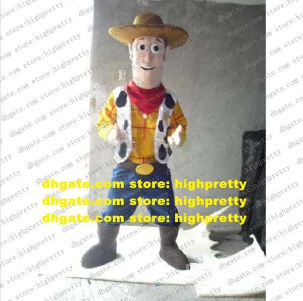 Intelligentes buntes Cowboy-Maskottchen-Kostüm „Mascotte Young Man Adult“ mit gelbem T-Shirt, blauen Hosen und schwarzen Stiefeln Nr. 868