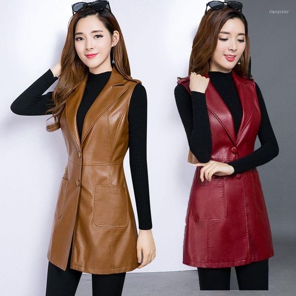 Damenwesten Plus Größe 3XL 2022 PU-Leder Rote Damenweste Lange ärmellose Sherpa-Mantel Weibliche Frühlingsweste für feminine Jacke