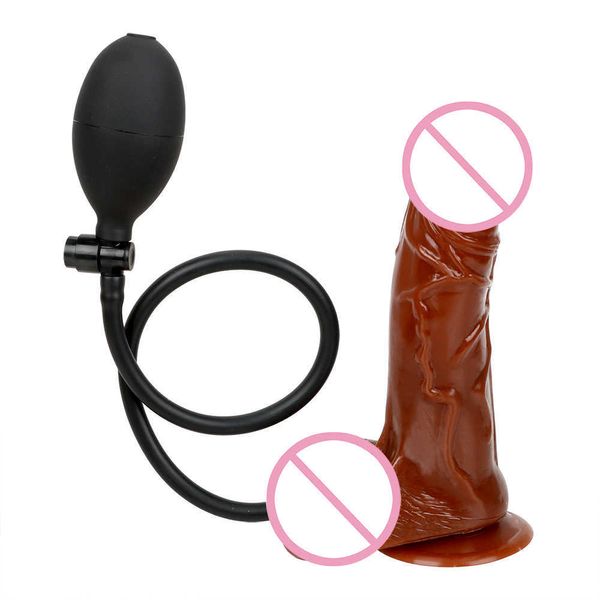 Articoli di bellezza IKOKY Dildo gonfiabile con pompa Grandi dildo morbidi Ventosa Grande pene realistico Plug anale Giocattoli sexy Per donne Enorme culo