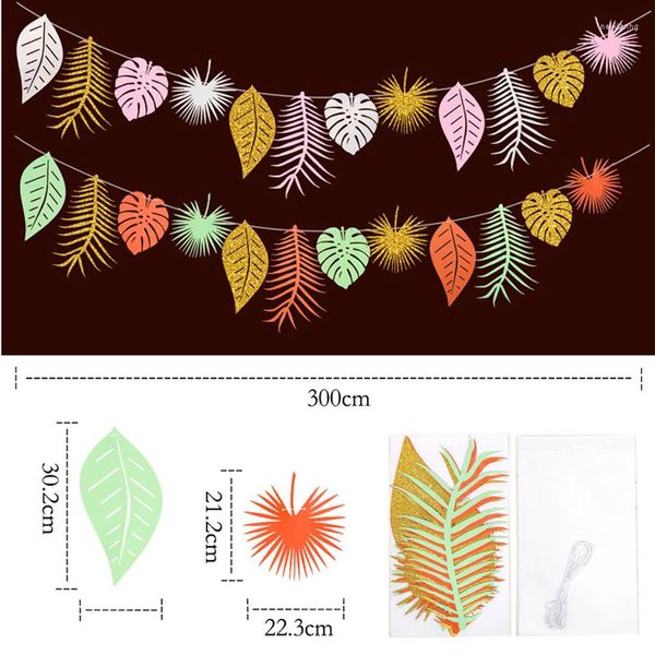 Decorazione per feste 3M Tropical Pink Gold White Leaves Banner Ghirlande Bandiera di carta Stamina per compleanno Baby Shower Estate hawaiana