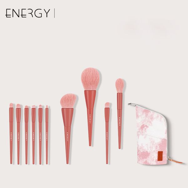 ENERGY Set di pennelli per trucco color ceramica 10 pezzi Cipria sintetica Blush Fondotinta Contorno Ombretto Liner Brow Pennelli cosmetici