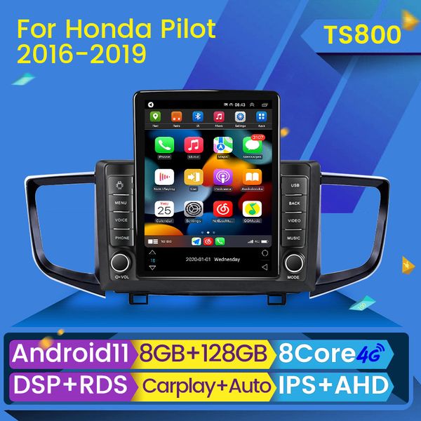 DVD de carro Radio multimídia Player 128G Android para Honda Pilot 2016-2019 Tesla Style Navigation GPS 2 DIN CarPlay Auto