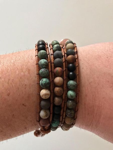 Strand Unisex 3X Lederband umwickelt Armband für Mann Naturstein Mix handgefertigt gewebt mehrschichtige Perlen männlich weiblich Schmuck