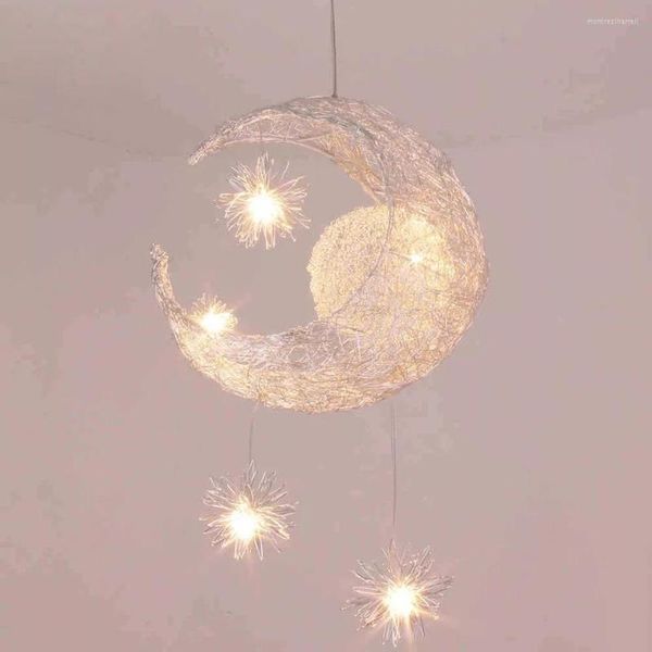 Pendelleuchten Moderne Lichter Aluminiumdraht Stern Mond für Kinderzimmer Rorestaurant Schlafzimmer Kinderbeleuchtung G4 220V 5W