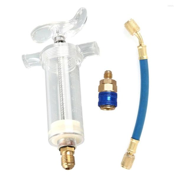 Amostrador de óleo de arruela/corante de carro injetor de 30 ml com lateral baixo adaptador de acoplador rápido 1/4 SAE R134 Óleo de óleo de líquido de refrigeração do óleo de líquido de refrigeração