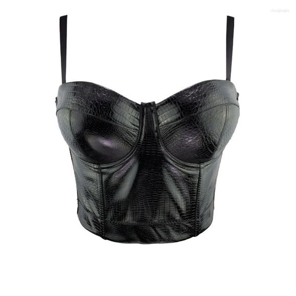 Tampo feminino Tampo de colheita com xícaras de festas noturno fora Clube Pu couro feminino bustier push up sutiã corset fêmea tops roupas