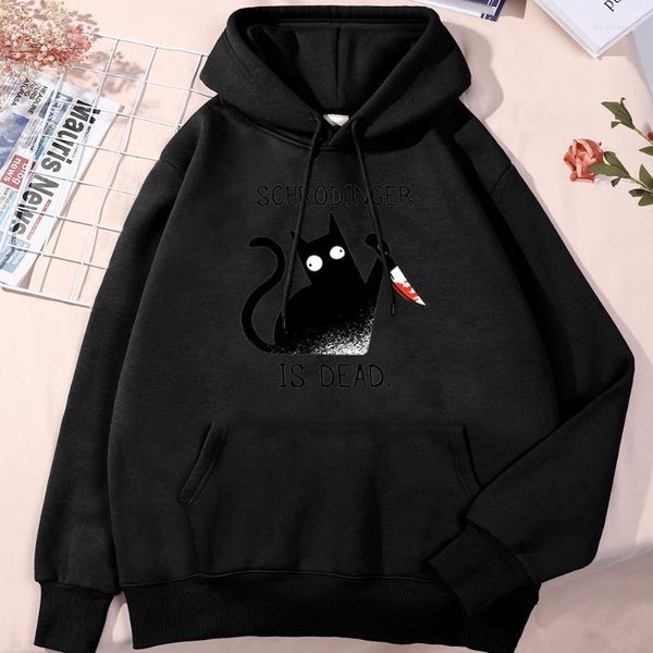 Erkek Hoodies Erkek Sweatshirts Schrodinger Ölü Çizgi Film Kara Kedi Baskı Hoodise Erkekler Büyük Boyu O boyun Sweatshir Komik Kawaii