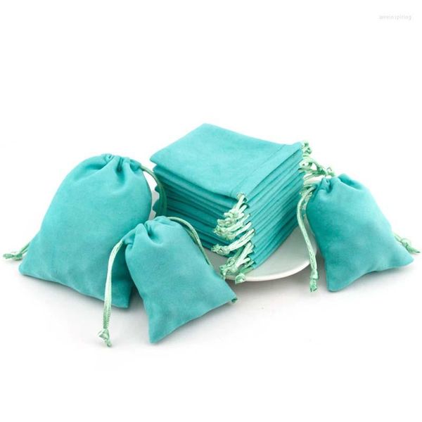 Sacchetti porta gioielli 5 pz/lotto Classico Colore Blu Velluto Cornici e articoli da esposizione Borse 5x7 7x9 12x10 cm Coulisse Stoccaggio Organza Regalo di Imballaggio