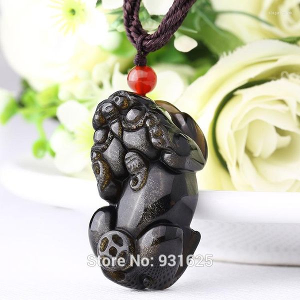 Colares pendentes lindos lindos obsidianos de ouro natural esculpida feita à mão chinesa pixiu amuleto de amuleto grátis Jóias finas de jóias finas
