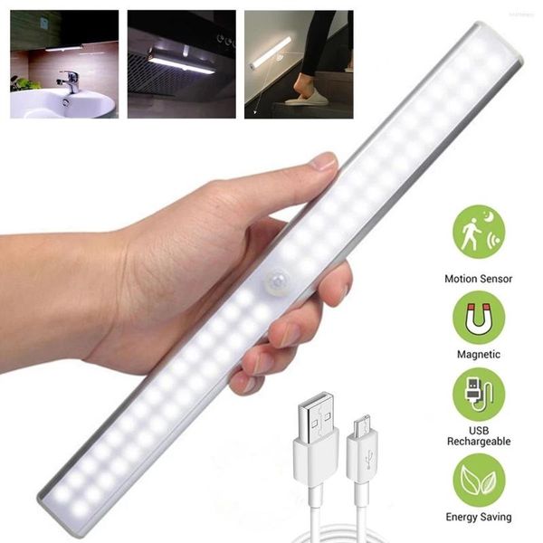 Luzes noturnas Sensor de movimento leve LED Wireless USB recarregável 20 30 40 40cm Lâmpada para armário de cozinha quarto de guarda -roupa