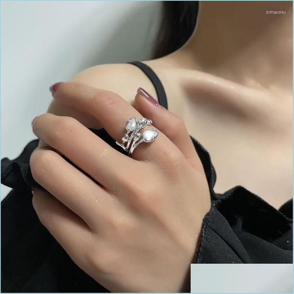 Eheringe Eheringe Highend Design Sense Tip Flower Eleganter Zirkon Eingelegter Finger Minimalistisch Verstellbare Öffnung Ringswedding Dhonj