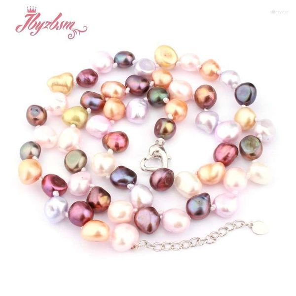 Girocollo Collana di perle d'acqua dolce multicolori con foro superiore da 7-8 mm Bianco viola con perline naturali per donna 17