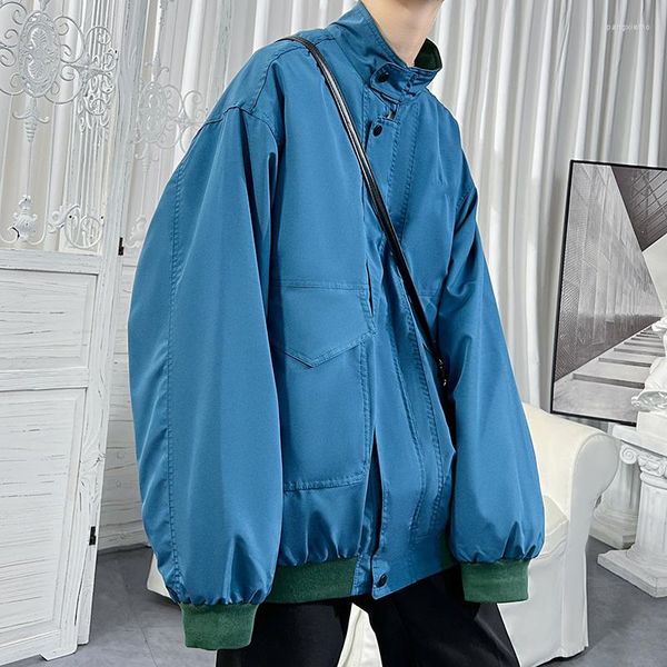 Jaquetas de jaquetas masculinas Pocket Jacket Men Fashion Casual Blue/Bege Baseball Masswear de streetwear solto Hip Hop