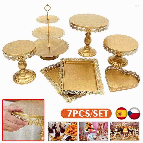 Bakeware Tools Gemitto 7pcs Bolo Stand Gold Gold White Metal Crystal Display Display Pedestal Cupcake Standard Wedding Party Party