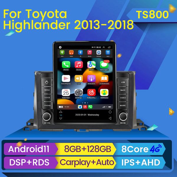 Автомобильный DVD-радио Android Player для Toyota Highlander 3 Xu50 2013-2018 Tesla Style Audio Multimedia Video Navigation GPS 2Din