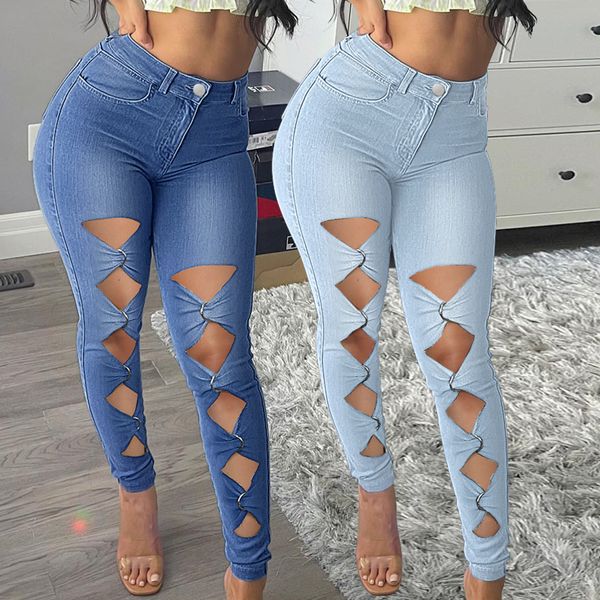 Qnpqyx Novo outono Novo calça feminina europeia Americana Moda de jeans raspados de jeans e elevador de quadril calças de escritório feminino