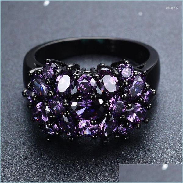 An￩is de casamento an￩is de casamento pequenos oval de cristal roxo zirc￣o flor para homens homens vintage preto ouro mticolor stone anel feminino dhy8w