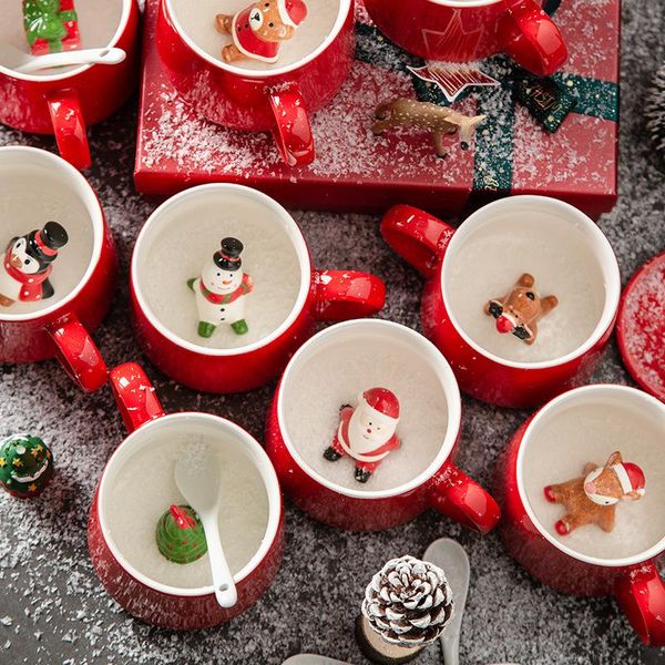 Tazze in ceramica natalizia da 350 ml Tazza da caffè regalo di natale in ceramica per bambini cartone animato caffè tè tazza di latte tazze bicchiere RRE15316