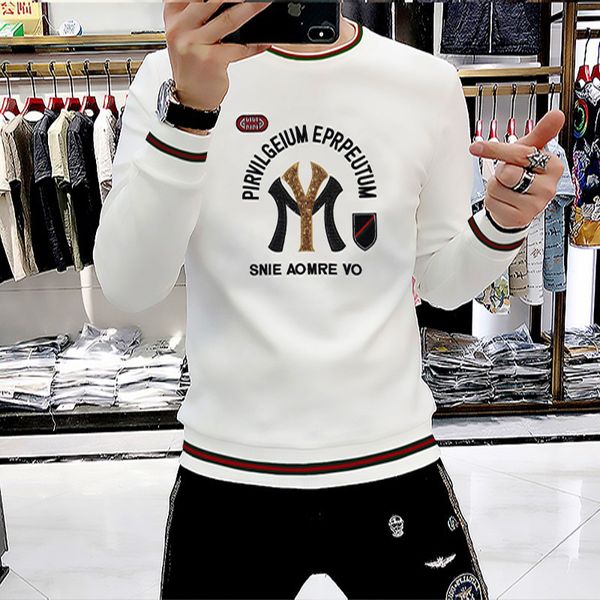 Camisola de inverno Nova Lantejoulas Hoodies Mens Bordados Letras Design Casual Coreano Juventude Top Moda Slim Outwear Pulôver Masculino Roupas de Alta Qualidade M-4XL