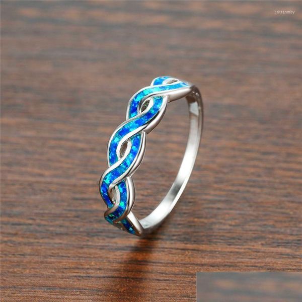 Fedi nuziali Fedi nuziali Luxury Female Opal Stone Tihin Ring Classic Sier Color Charm Hollow Infinity Engagement For Women Drop D Dhukj