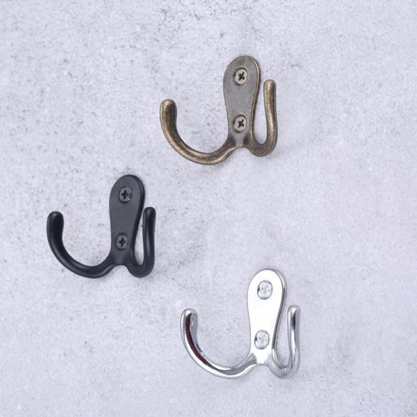 Ganci 2 set Gancio a doppia testa Appendiabiti montato a parete/porta con viti Nero/Argento/Bronzo antico Cappotto/Chiave/Borsa/Asciugamano/Cappello/Porta maschera 55 mm