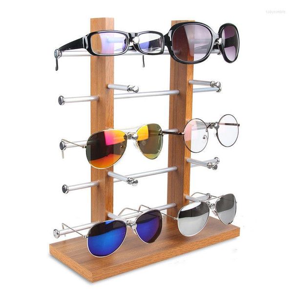 Sacchetti per gioielli Espositore per occhiali da sole in legno a doppia fila Espositore per vetrine Porta occhiali da vista Supporto per occhiali da sole