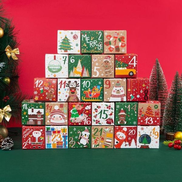 Счастливого рождества календаря Advent Boxes 24 дня Kraft Paper Paper Countday Candy Gift Box для детей и семьи GCB16575
