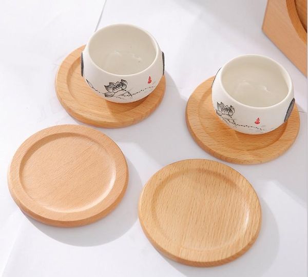 Coasters de madeira de faia copos de chá almofadas de chá bebendo tapetes de chá de chá para decoração para decoração de casa bar rre15335