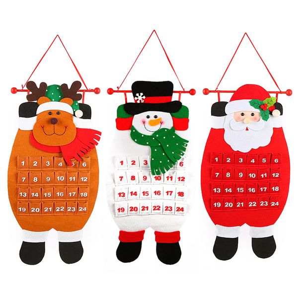 Nova chegada Kalendar Fabric n￣o tecido Santa Claus Snowman Deer Calend￡rio para Merry Christmas Tree Decorations Pinging fofo RRA93