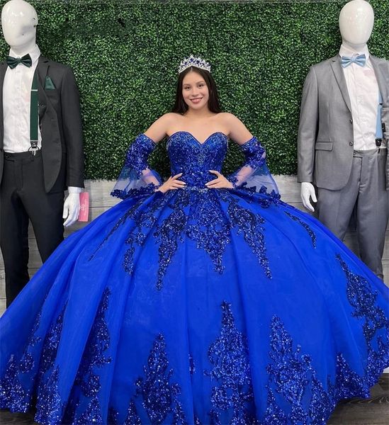 Sparkly azul real vestido de baile quinceanera vestidos 2023 lantejoulas apliques doce 16 vestido festa aniversário vestidos de 15 anos 322