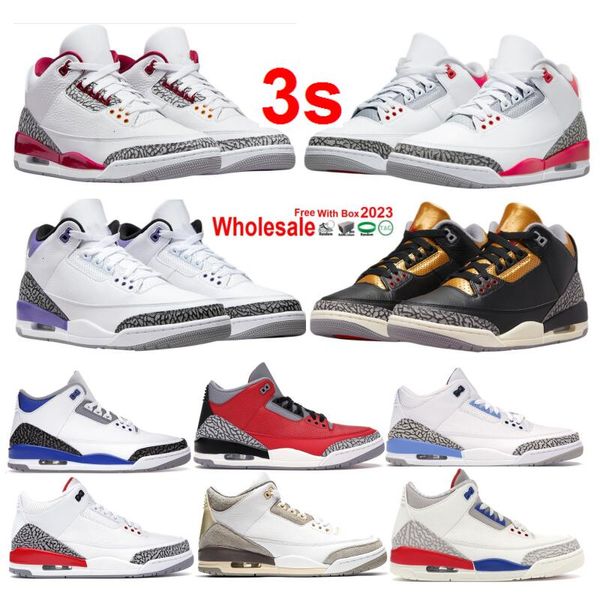 Georgia Peach 3 3S Basketball Scarpe Lucky Green Fire Red True Blue Blue Gold Cardinale Iris White Cement Infrared Kumquat con Box Men Archaeo Brown