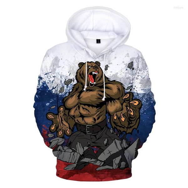 Hoodies masculinos 2022 Rússia Bear bandeira russa impressa 3d moletom mole