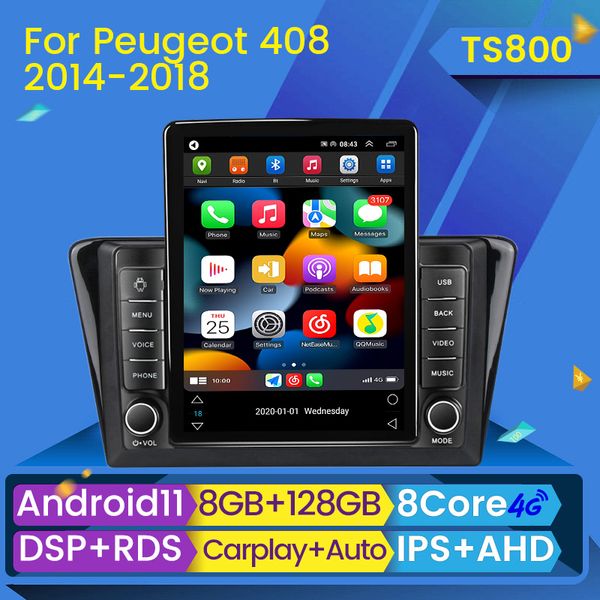 Car DVD Stereo Player для Peugeot 408 2014-2018 Радио Мультимедийный видеовигация GPS BT Android 11 No 2din 2 DIN DVD