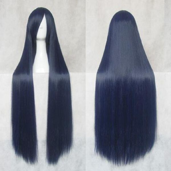 Moda nuovo Anime cosplay Blu scuro misto Nero 100 cm Parrucca per capelli lunghi