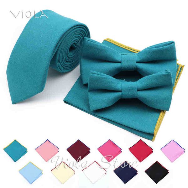 Solid 100 Cotton Cotton 6cm Tie BOWTIE Conjunto de arco -rosa marinha azul lenço rosa lenço de casamento Fashion Classic Presente para homens acessórios j220816