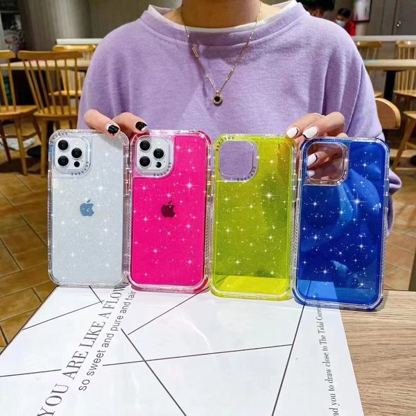 Custodie per cellulari 3 in 1 Custodia per cellulare Neon Hybrid Glitter per iPhone 14 12 13 pro cover posteriore protettiva max