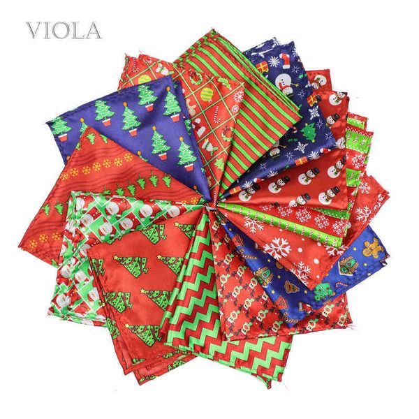 Desenho animado de natal Deer fofo Cute Bright Satin Pint Lenço de poliéster Pocket Square 22cm Men Ano Novo Party Hankie Presente Acessório J220816