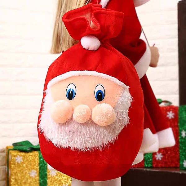 Pacchetto regalo Babbo Natale Tasca per bambini Borsa portaoggetti adorabile Decorazioni per la vigilia di Natale per bambini Floccaggio con coulisse Rosso di alta qualità RRA98