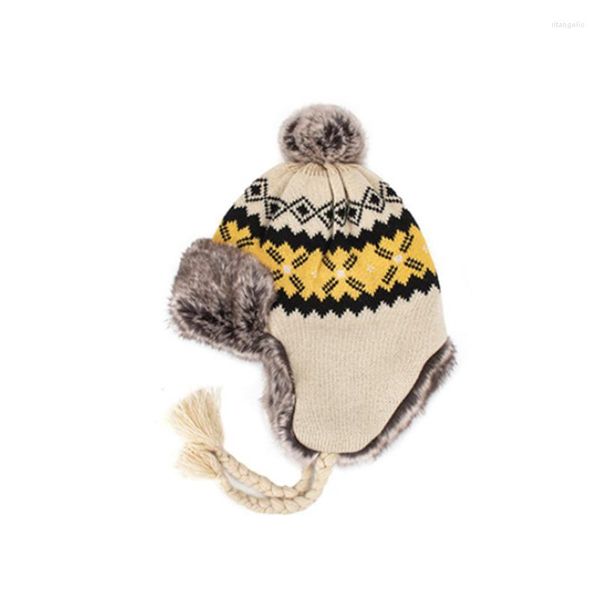 Berretti Cappello invernale Cappelli bomber russi per donna Uomo Outdoor Neve calda con pompon di pelliccia Maglia antivento rossa Berretto con paraorecchie